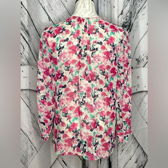 Joie Pink Floral Silk Chiffon V-Neck Pleated Back Blouse Top Size M - Picture 5 of 6
